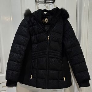 Michael Kors Black Puffer Jacket Leopard Print With Hood